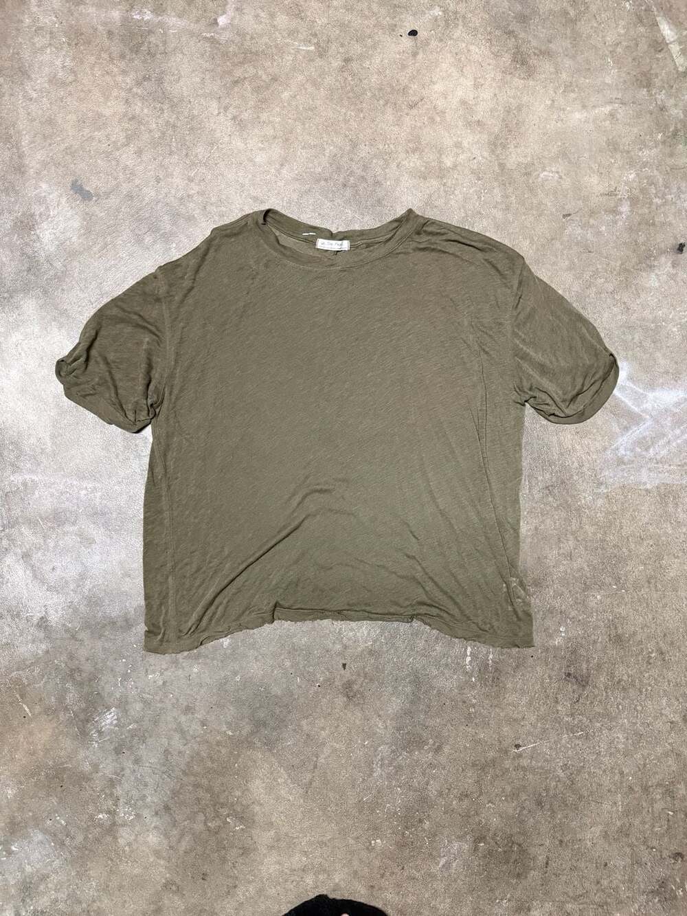 We The Free Olive Green Linen Blend T-Shirt Extra Large